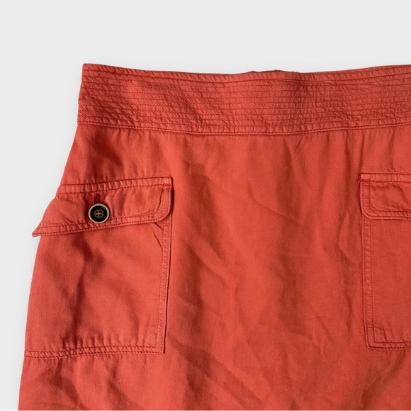 By Anthropologie Coral Cargo Utility Skirt Size 6 Flap Pockets Linen Blend‎ - Picture 3 of 6